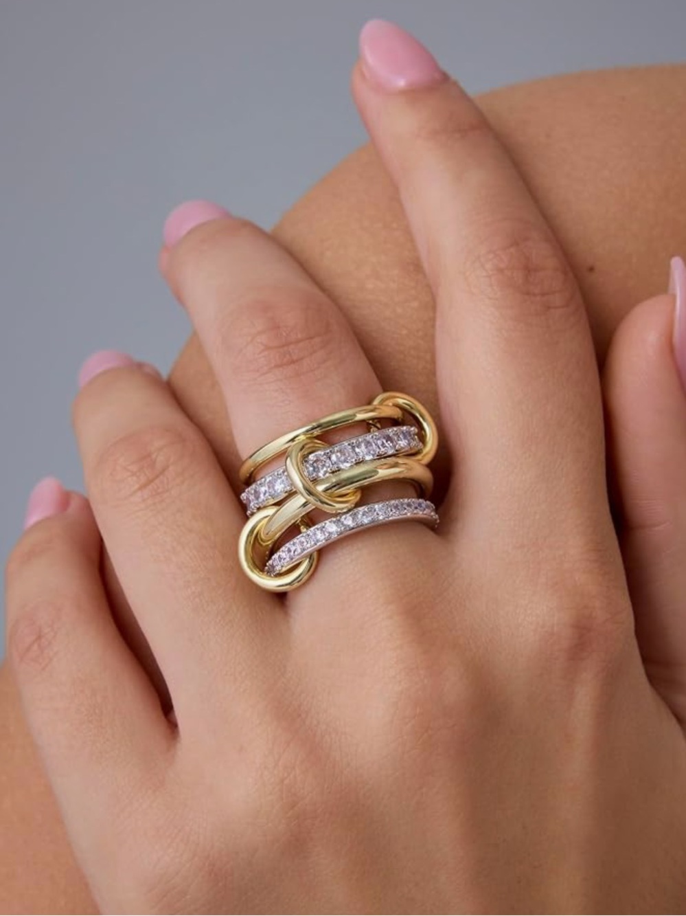 14K Gold Plated Interlocked Ring Stacks Hypoallergenic